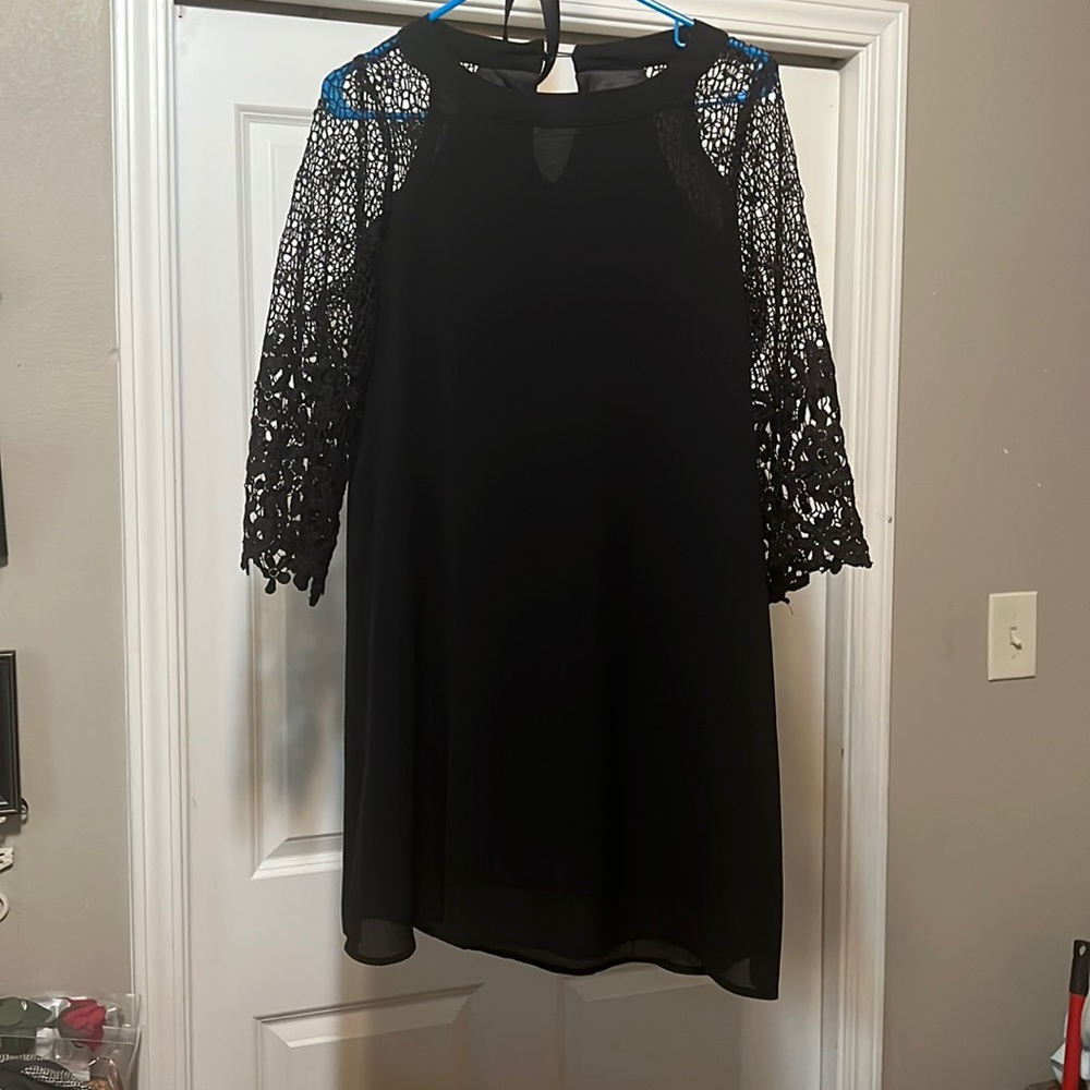 Adorable black lace sleeve mini dress